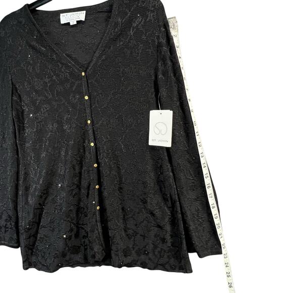 St John Evening Cardigan 2 Black Sparkly Metallic Sweater Quiet Luxury Vintage - Picture 11 of 16